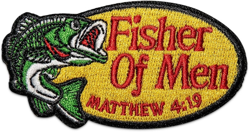 Jestik Fisher of Men Embroidery Patch - Embroidered Patches for Christians, Bible Verse Matthew 4:19 Religious Faith Patch with Hook & Loop Fastener, Cute Patches for Backpacks, Jeans, Jackets, Vests & Hats - Image 1